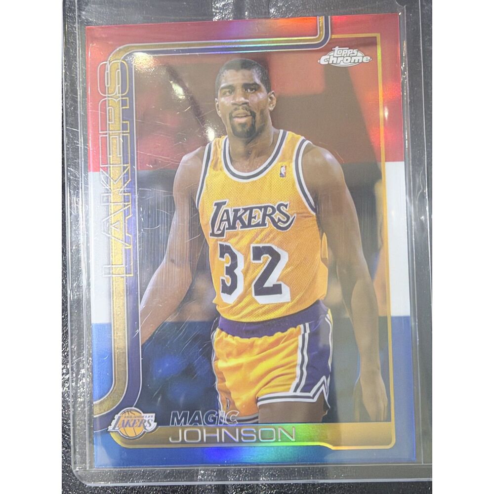 2025-26 Topps Chrome Magic Johnson Red White Blue Refractor #244 Lakers